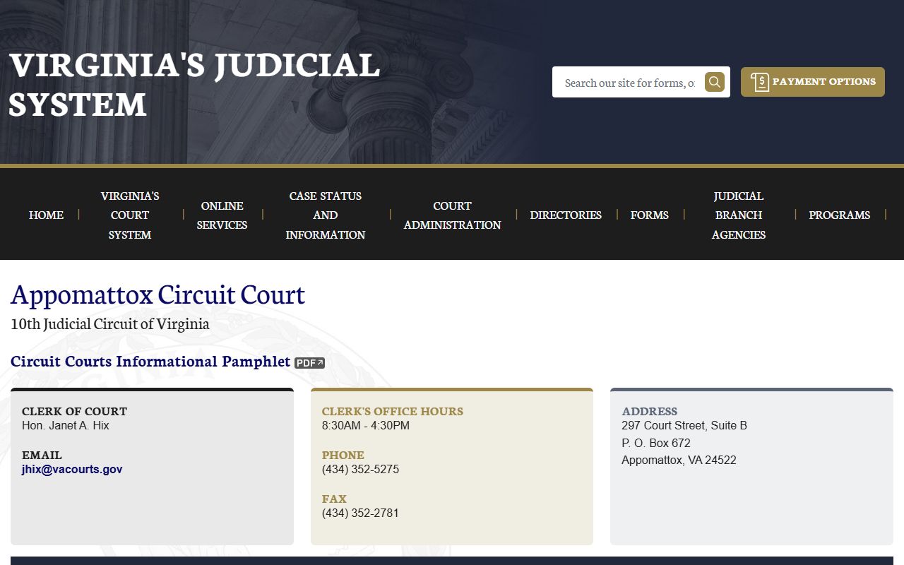 Appomattox County Circuit Court dissolution of marriage home page
