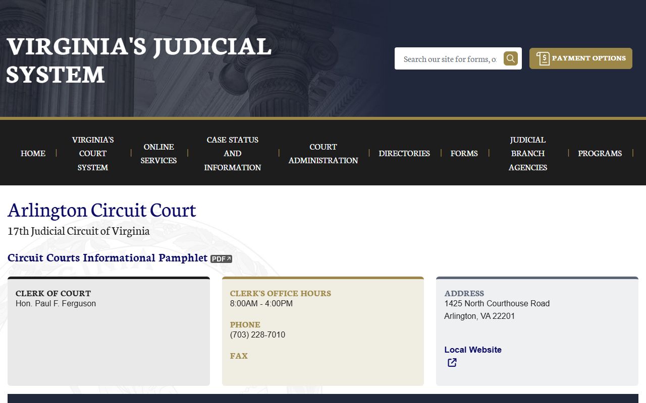 Arlington County Circuit Court dissolution of marriage home page
