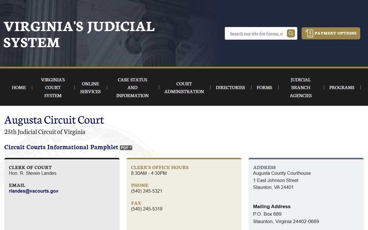 Augusta County Circuit Court dissolution of marriage home page