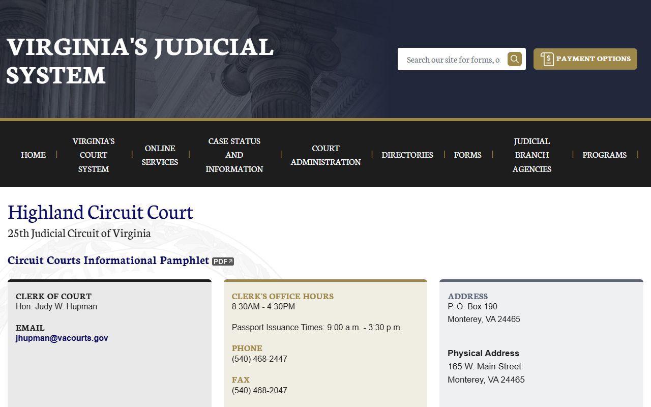 Highland County Circuit Court dissolution of marriage home page