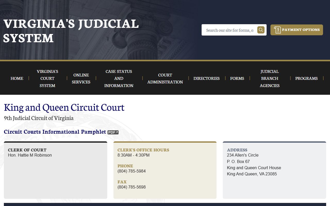 King and Queen County Circuit Court dissolution of marriage home page