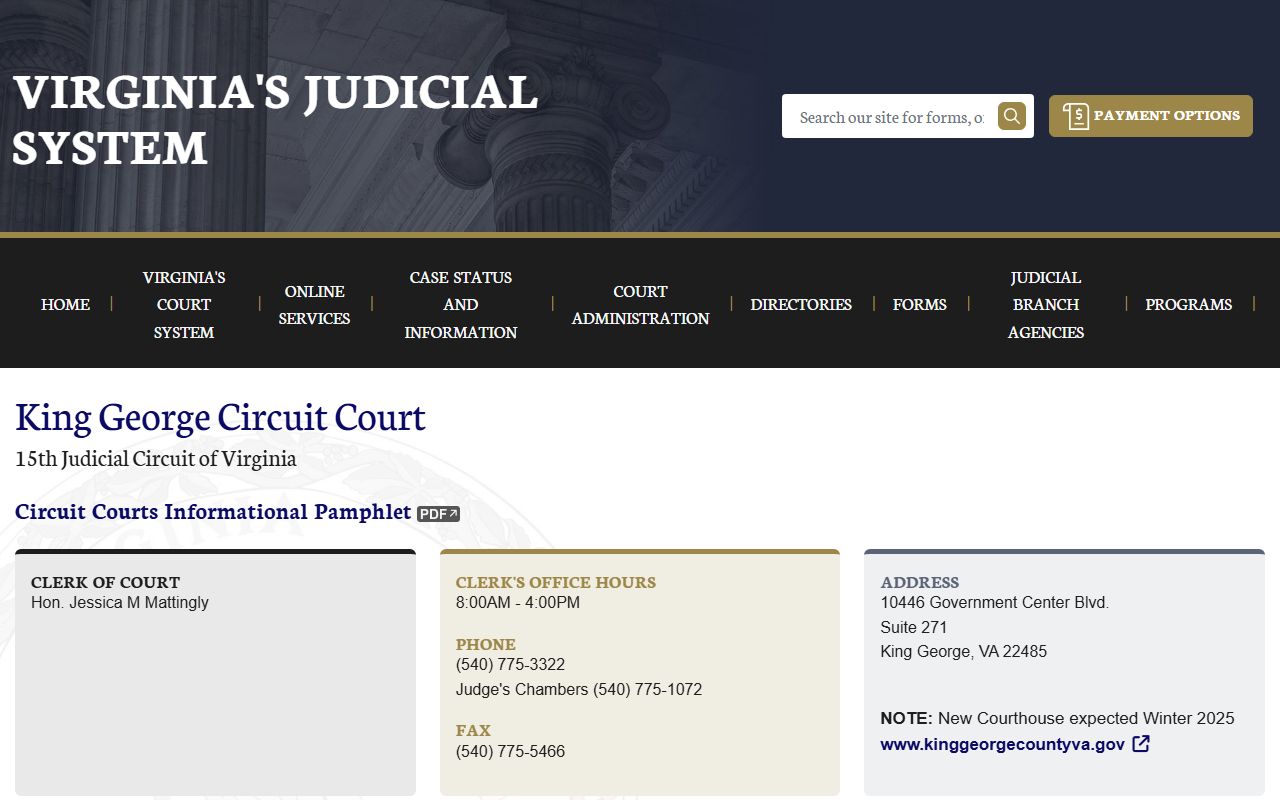 King George County Circuit Court dissolution of marriage home page