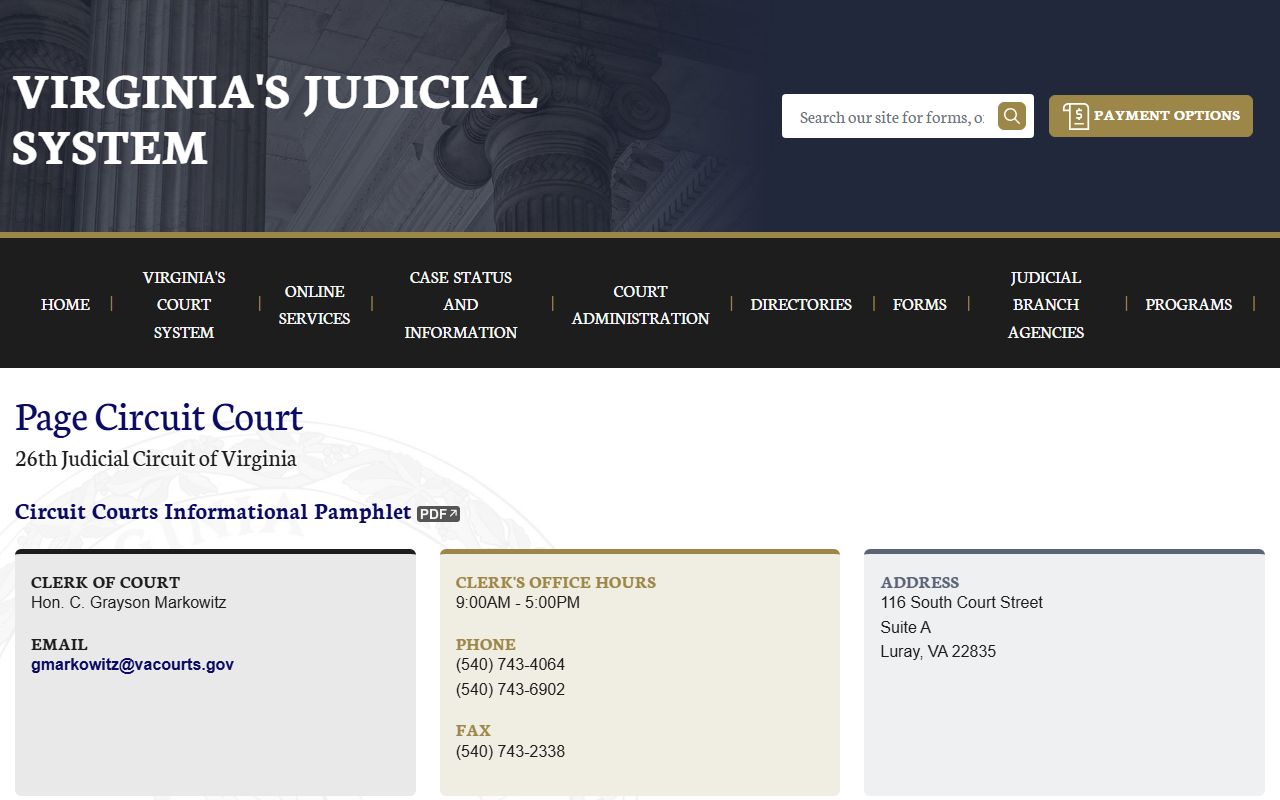 Page County Circuit Court dissolution of marriage home page