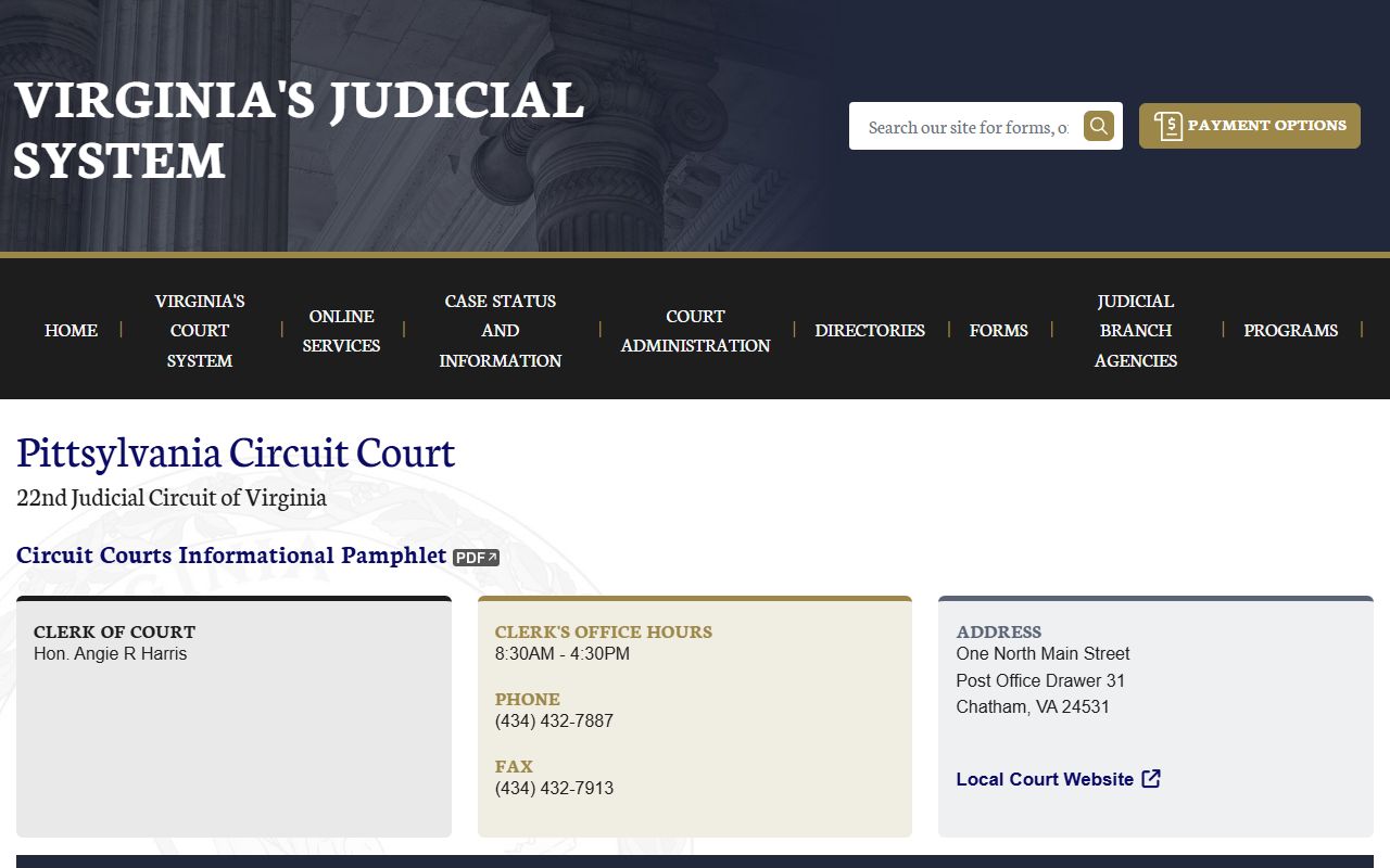 Pittsylvania County Circuit Court dissolution of marriage home page