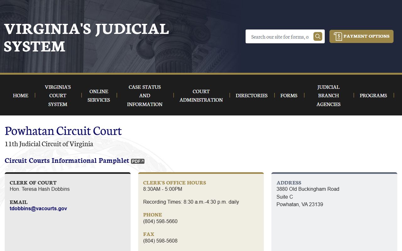 Powhatan County Circuit Court dissolution of marriage home page